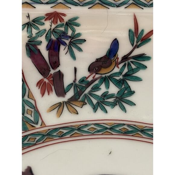 Kutani Ware Fuki Octagonal Dish Bowl Japanese Porcelain Vintage Bird Signed - Picture 6 of 10